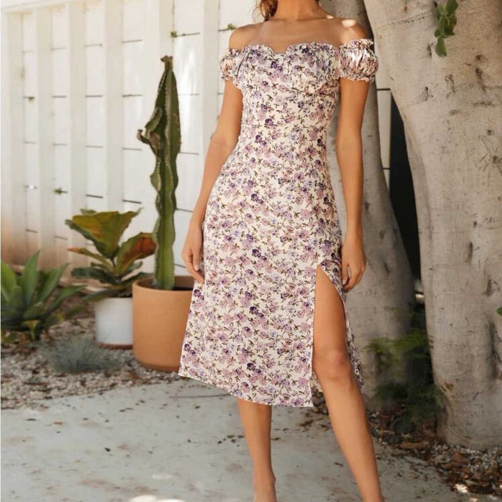 Off shoulder high split dress